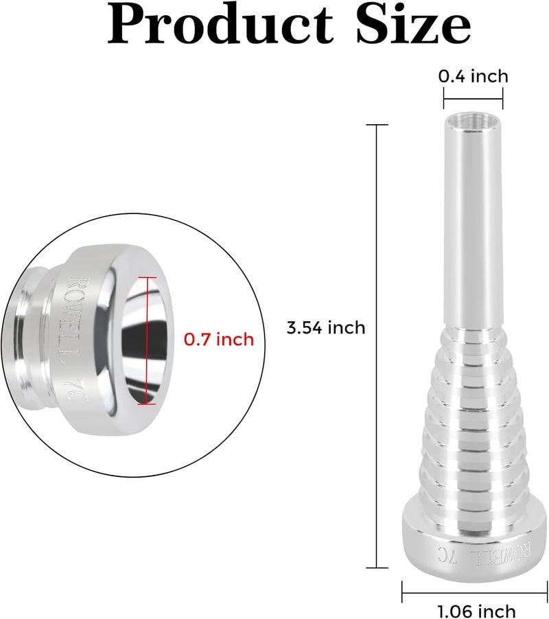ROWell Trumpet Mouthpiece 7C Trumpet Mouthpiece Bass Trumpet Mouthpieces Silver Plated Trumpet Mouthpiece for Beginners and Professional Players Band Jazz Mouthpiece Trumpet Accessories - Image 2